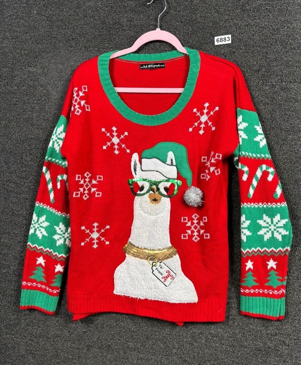 Ugly Christmas Sweater Llama United States Sweater Pullover Womens Size L Red